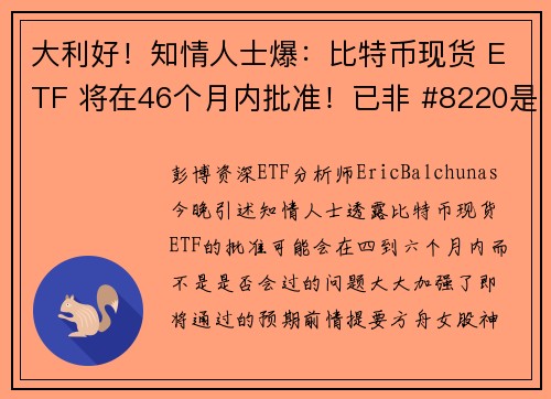 大利好！知情人士爆：比特币现货 ETF 将在46个月内批准！已非 #8220是否会过#822