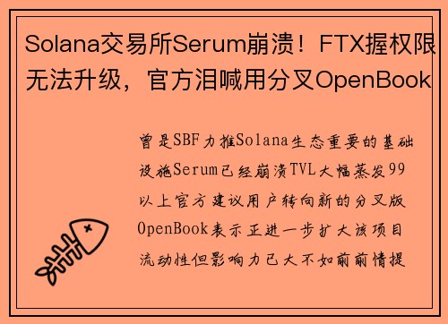 Solana交易所Serum崩溃！FTX握权限无法升级，官方泪喊用分叉OpenBook